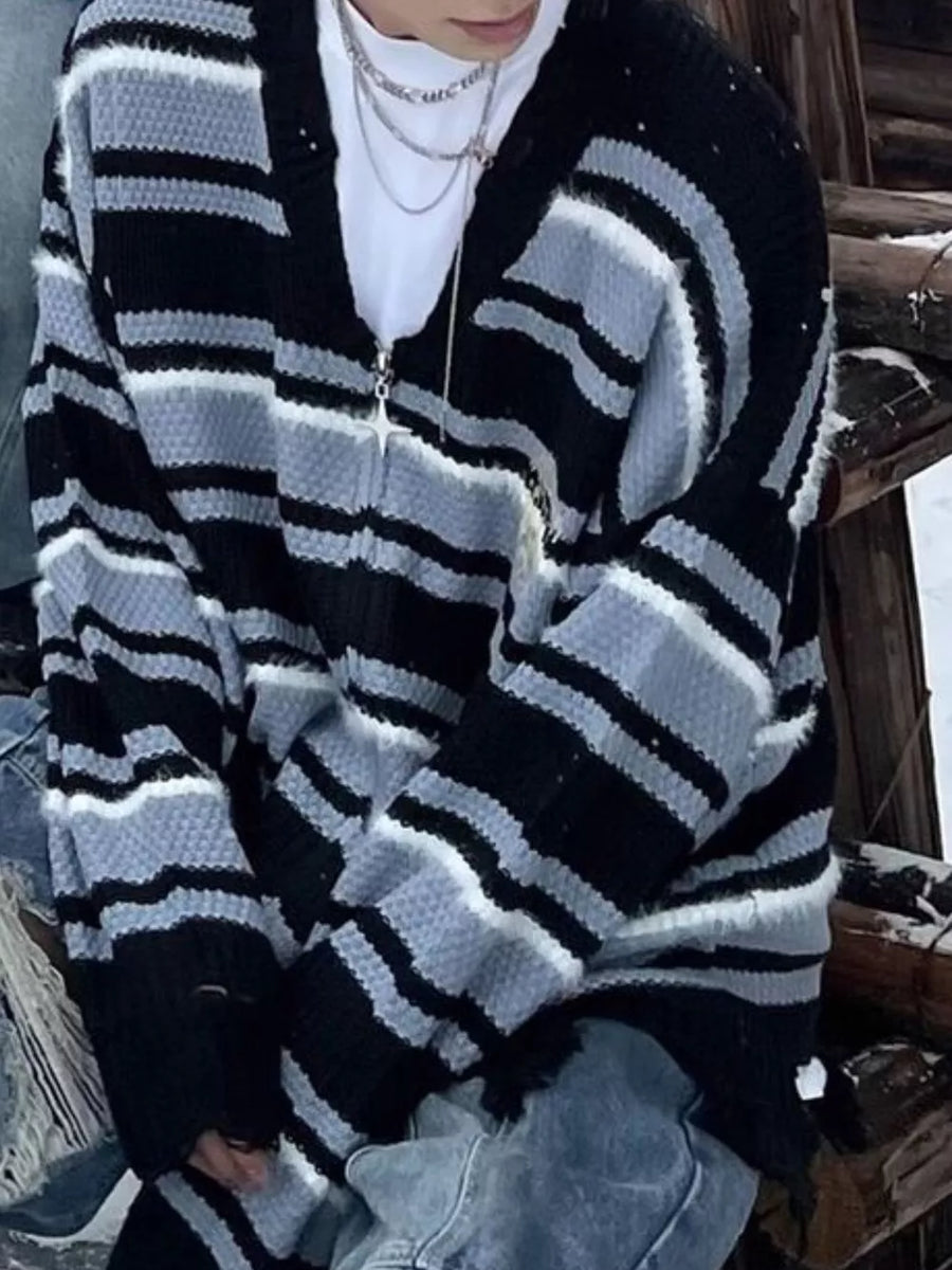 Black cardigan with hip-length and zip-front