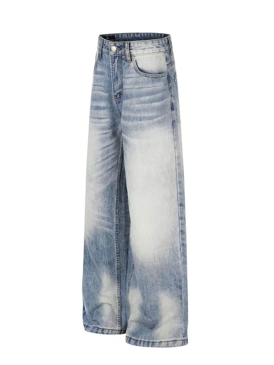 Men S Washed Wide Leg Jeans in Blue