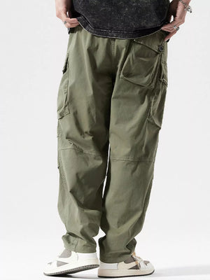 Men's Military Green loose fit cargo sweatpants with multiple pockets.