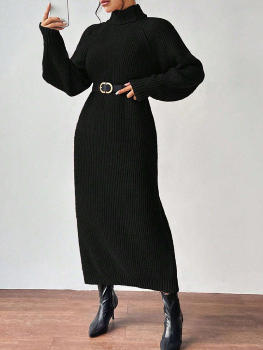 100% polyester Care instructions: Machine wash cold sweater dress in Black with relaxed silhouette
