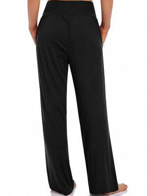 Pocketed High-Waisted Wide-Leg Pants in Black with pocketed