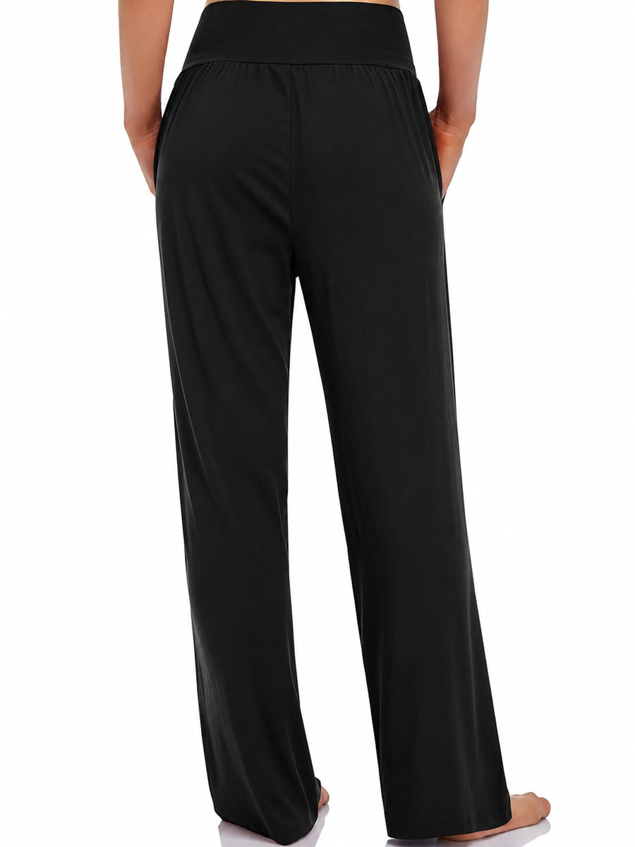 Pocketed High-Waisted Wide-Leg Pants in Black with pocketed