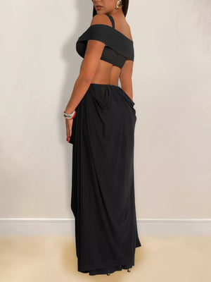 Cerulean Cutout Off Shoulder Ruched Maxi Dress