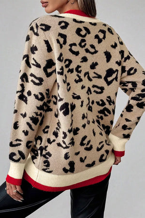 Leopard Pattern V-neck Ribbed Sweater in Leopard