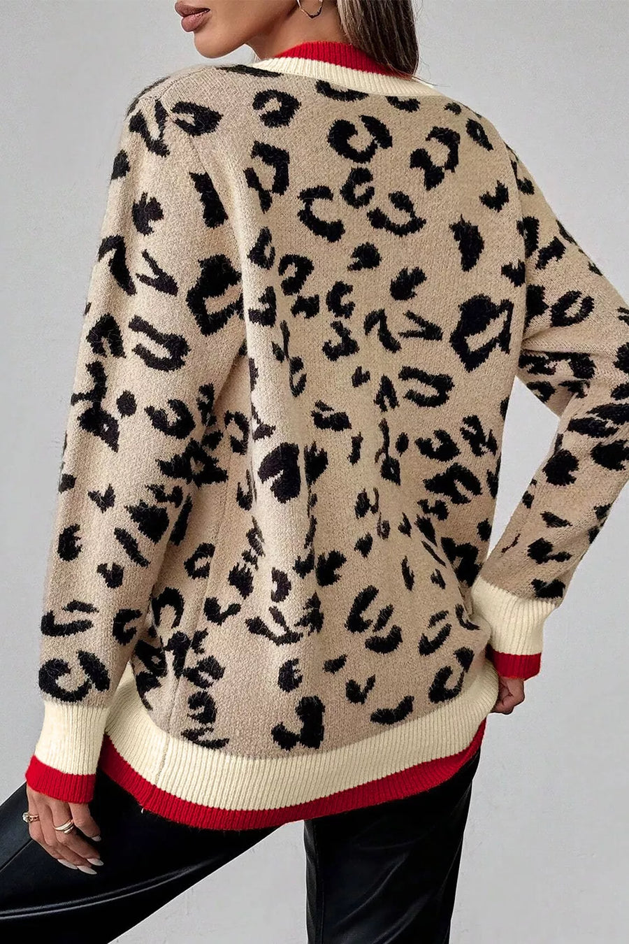 Leopard Pattern V-neck Ribbed Sweater in Leopard