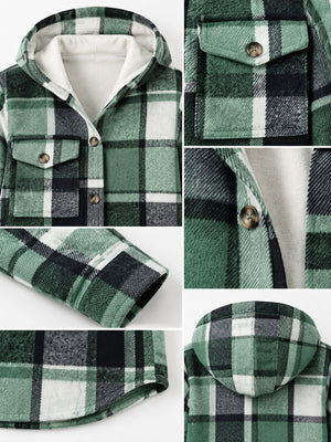 shacket in Khaki with plaid and buttoned