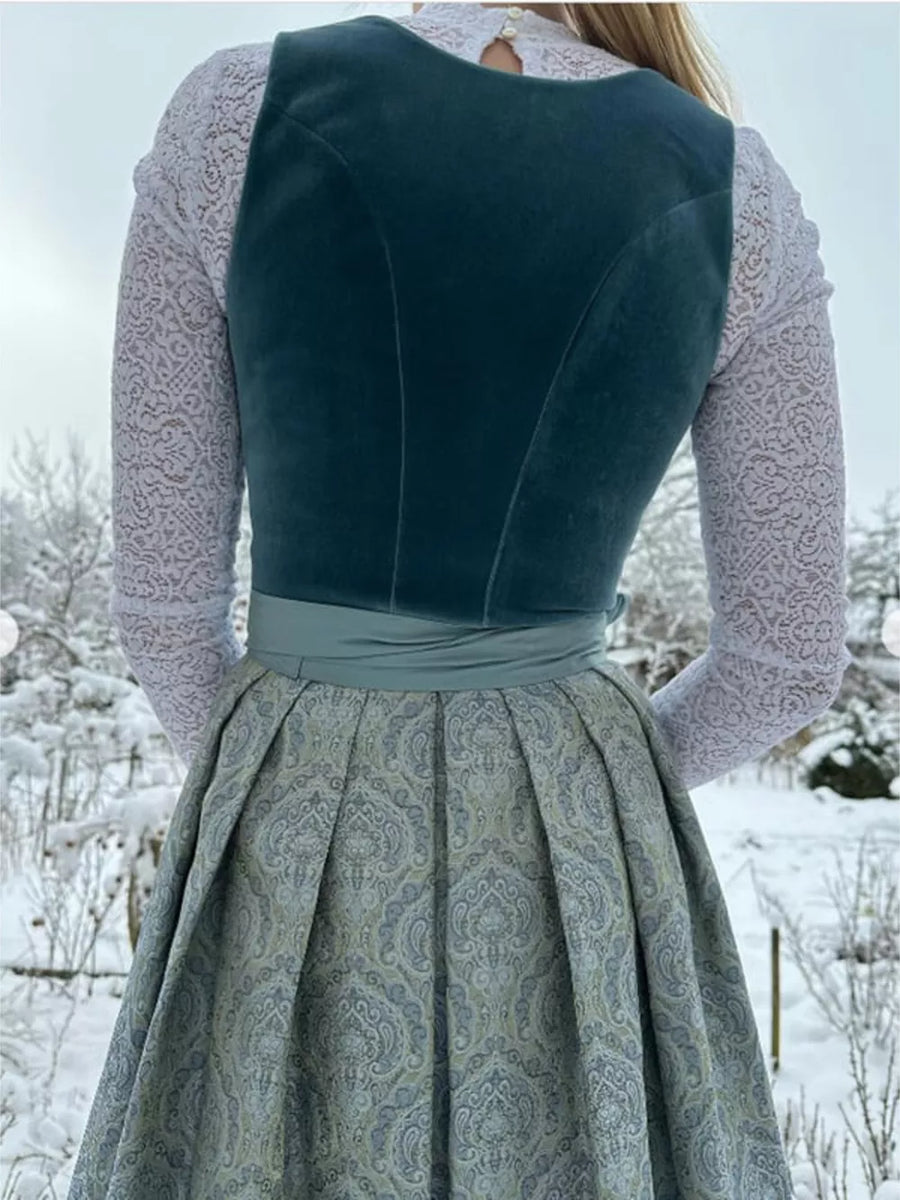 100% polyester Care instructions: Machine wash cold midi dress in dusty blue with fit-and-flare silhouette