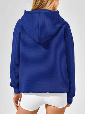 pullover hoodie featuring ribbed in Black with 100% polyester Care instructions: Machine wash cold texture