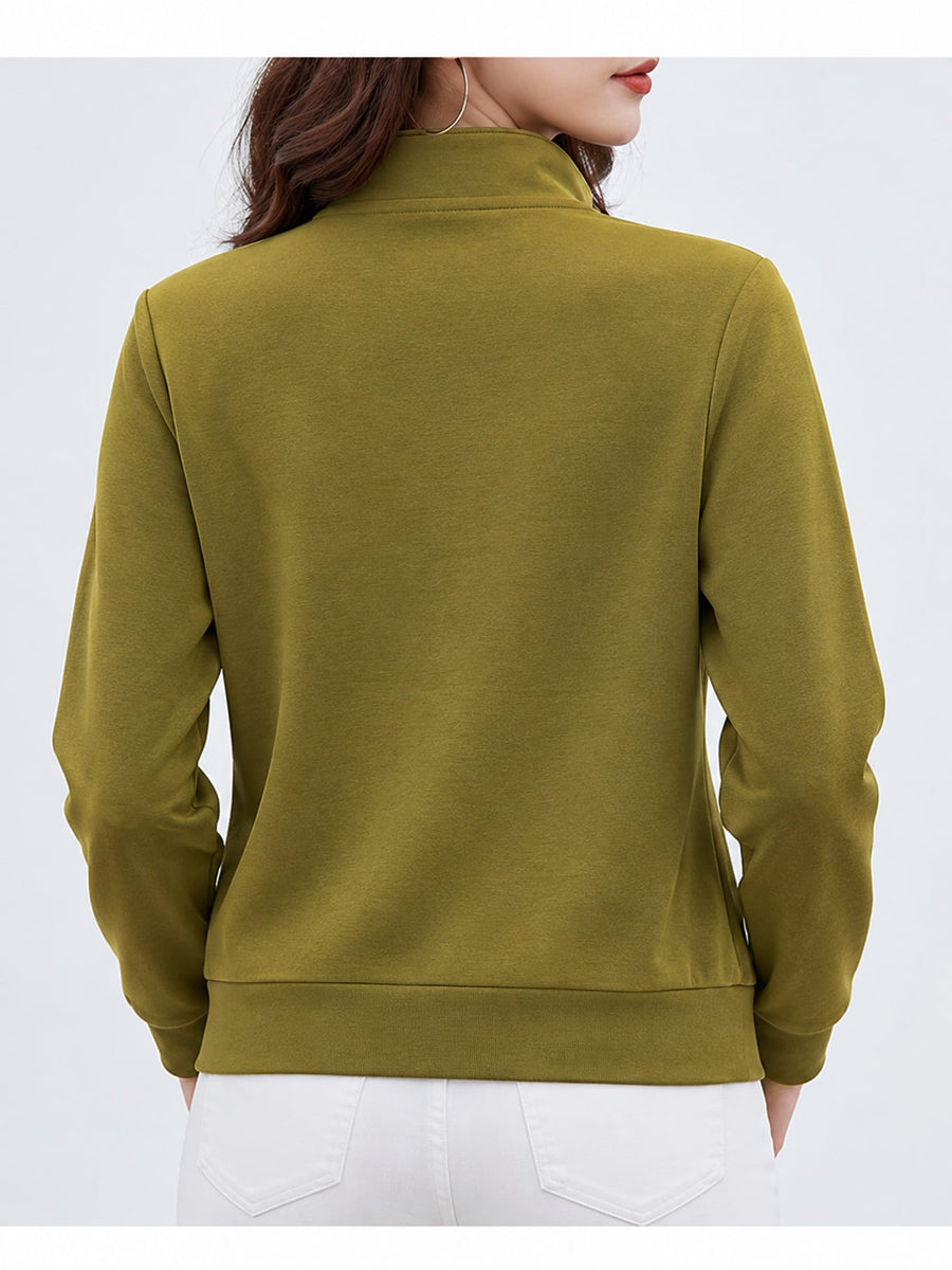 sweatshirt in cream with zipper and hip-length