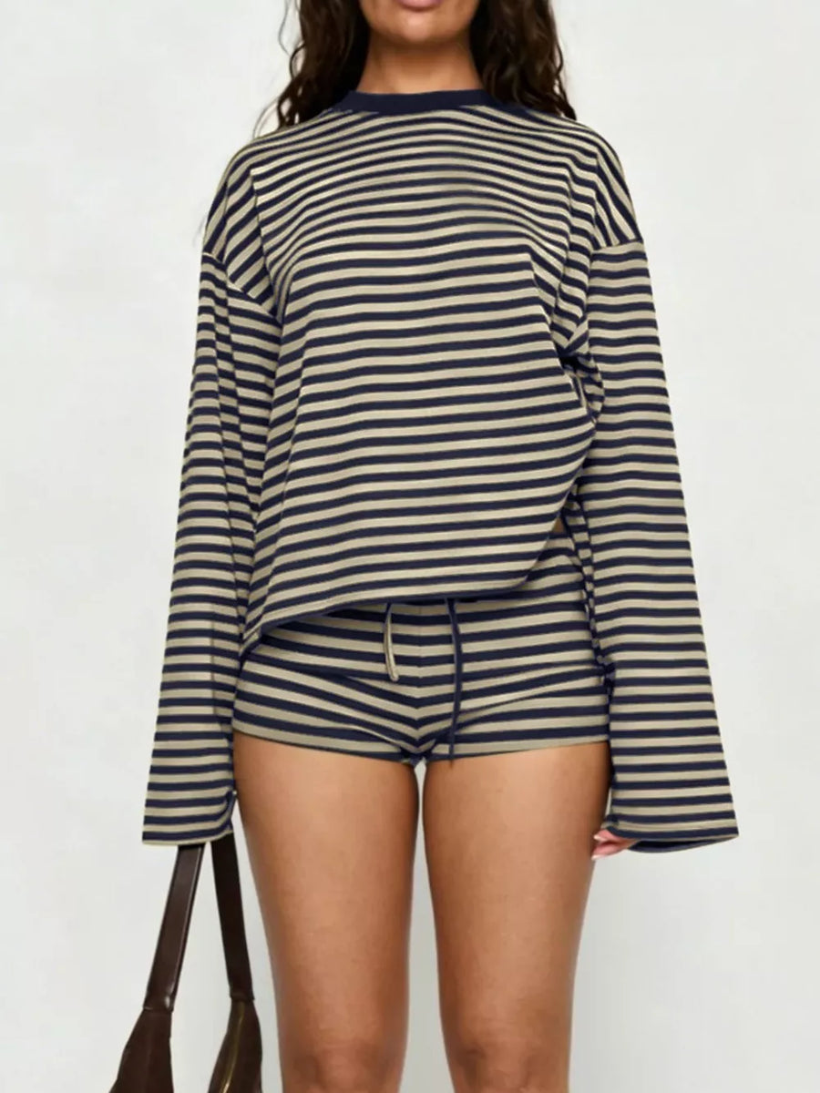 pajama set in navy blue with striped and two-piece