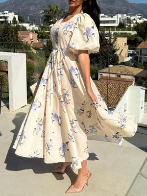 Tan with V-neck Midi Dress in Tan