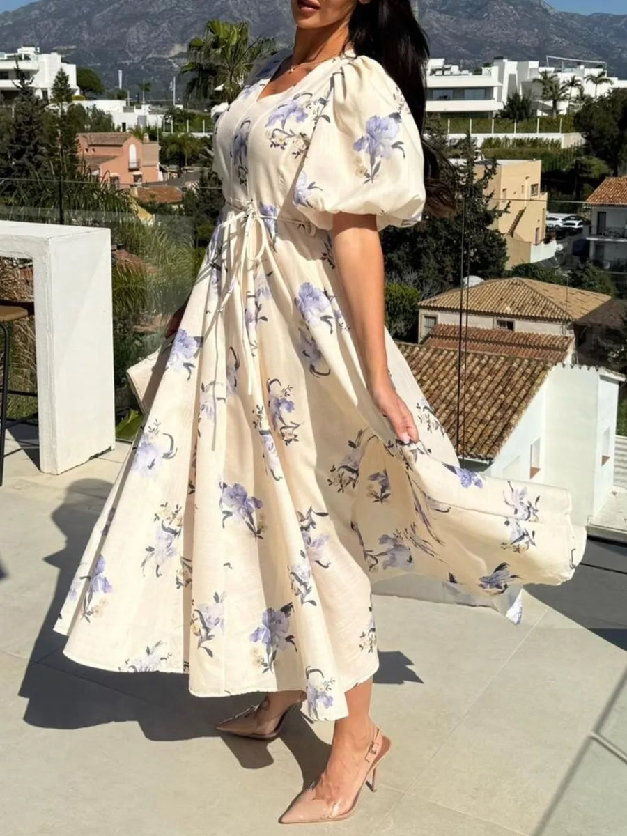 Tan with V-neck Midi Dress in Tan