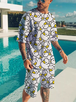 Yellow Men's Printed Short Sleeve Tee And Shorts Set