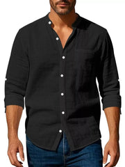 button-up shirt in black featuring buttoned and regular fit