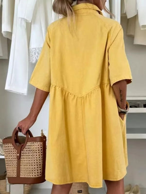 Lemon Yellow A-line shirt dress with collared