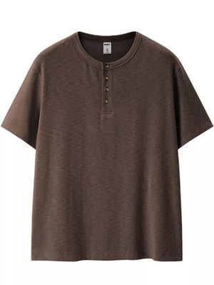 Beige Men's Short Sleeve Henley T-shirt