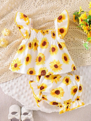 Children's Ruffled Printed Tank And Shorts Set in Chrysanthemum