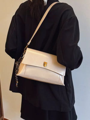 Off-white with Leather Flap Shoulder Bag in Off-white