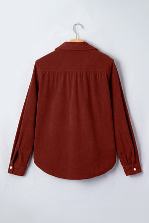 rust button-up shirt with pocketed and long sleeve
