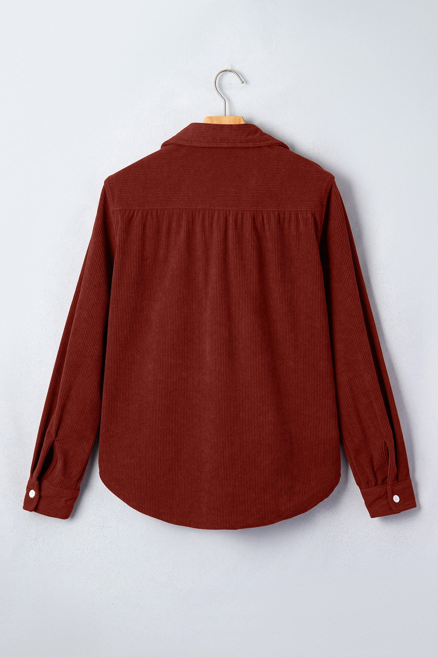 rust button-up shirt with pocketed and long sleeve