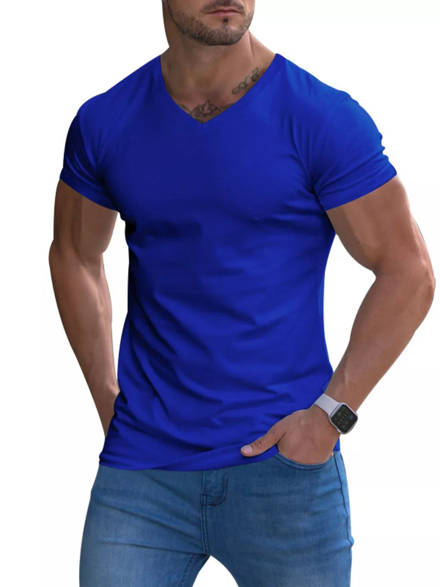 Men's Full Size V-neck Slim Fit Casual T-shirt in White