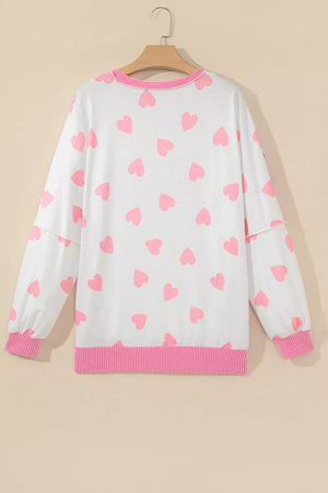 Pink with Heart Pattern Colorblock Side Slit Top