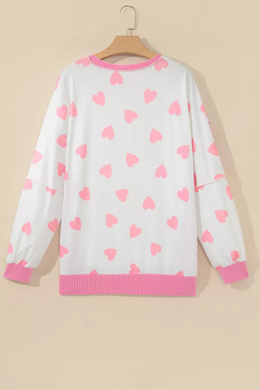 Pink with Heart Pattern Colorblock Side Slit Top