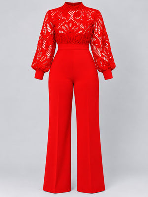 White flared jumpsuit with mock neck