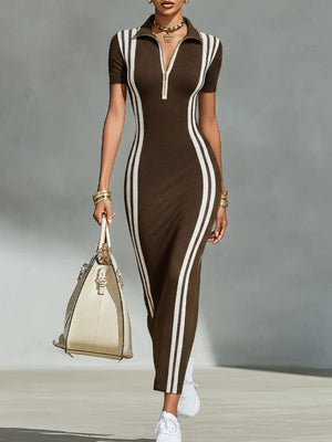 athleisure midi dress in gray with collared