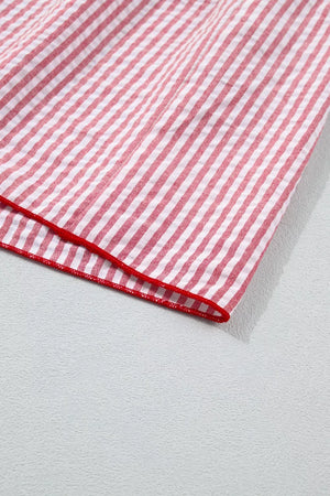 Red and white striped cotton maxi dress with red trim detail