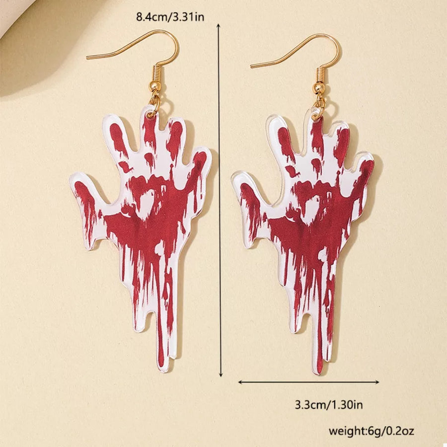 earrings in Red with graphic print and dangle