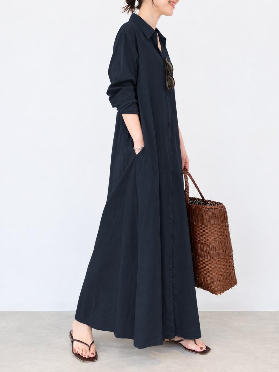 classic shirt dress in Navy with collared