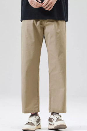 Khaki casual loose fit cropped pants with a comfortable fit.