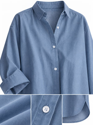button-down shirt in White with high-low hem and tunic-length