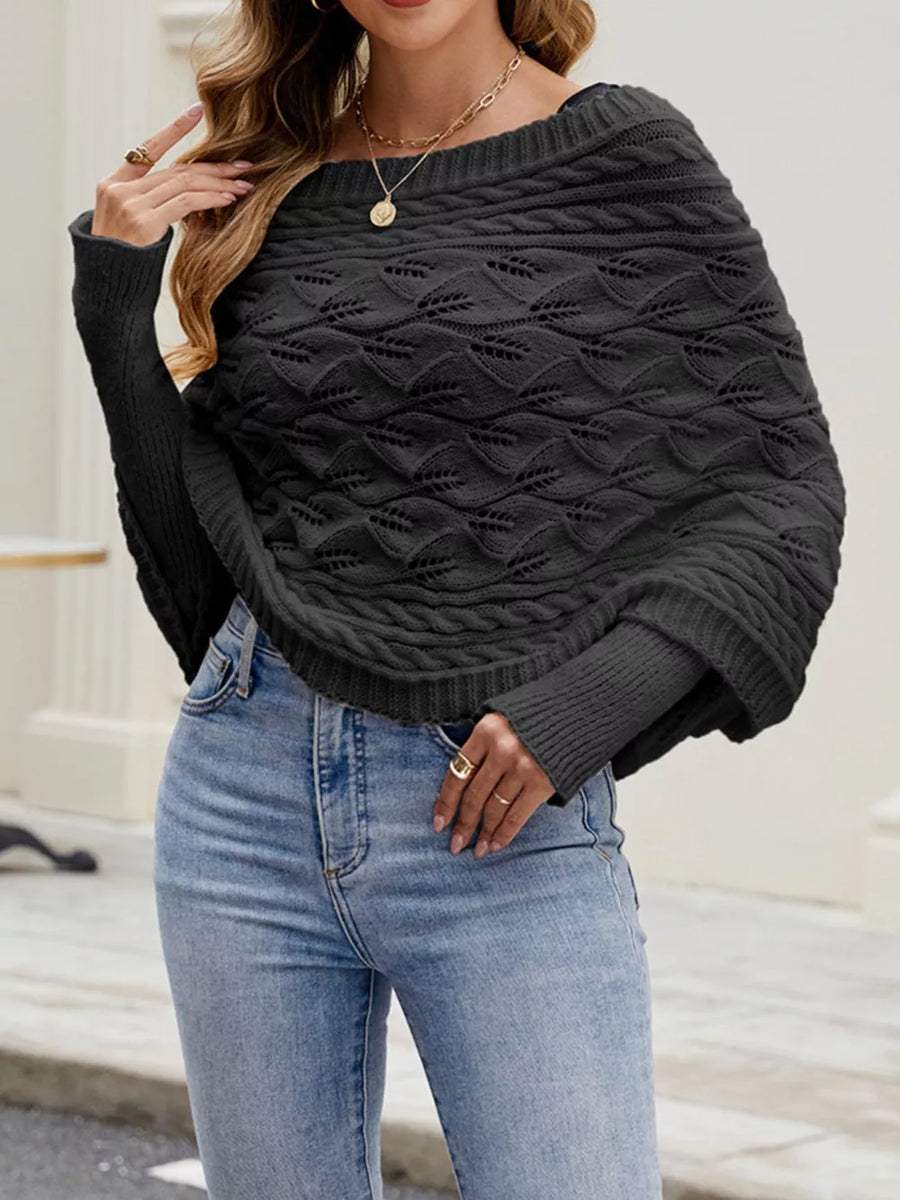 Gray Cable Knit Batwing Sleeve Sweater