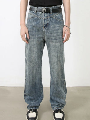 Vintage wash wide-leg denim jeans in Dusty Blue with a relaxed fit and 90s style.