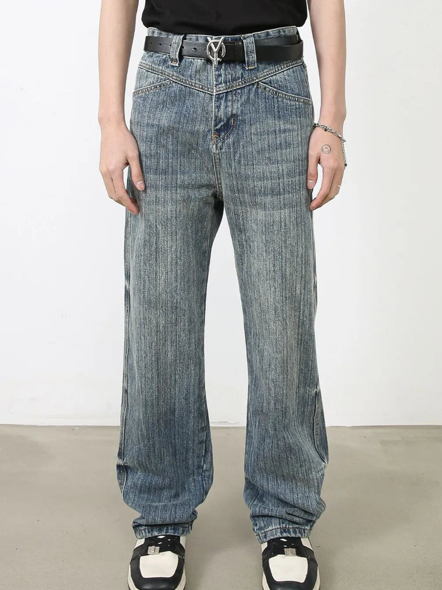 Vintage wash wide-leg denim jeans in Dusty Blue with a relaxed fit and 90s style.