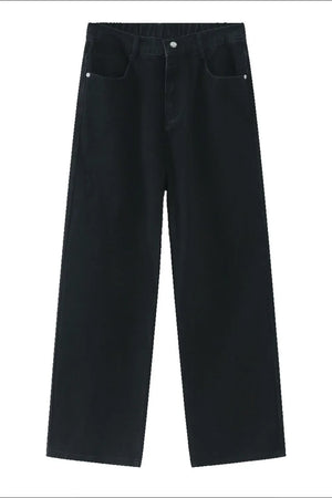Black wide-leg denim jeans with a relaxed fit and modern cut.