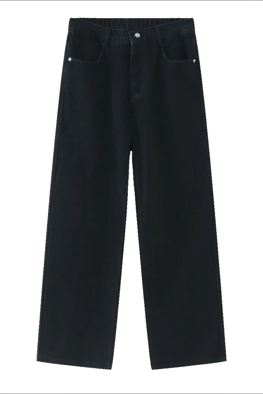 Black wide-leg denim jeans with a relaxed fit and modern cut.