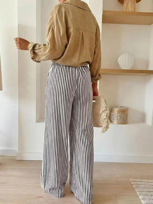 wide-leg pants in Pink with drawstring waist and full-length