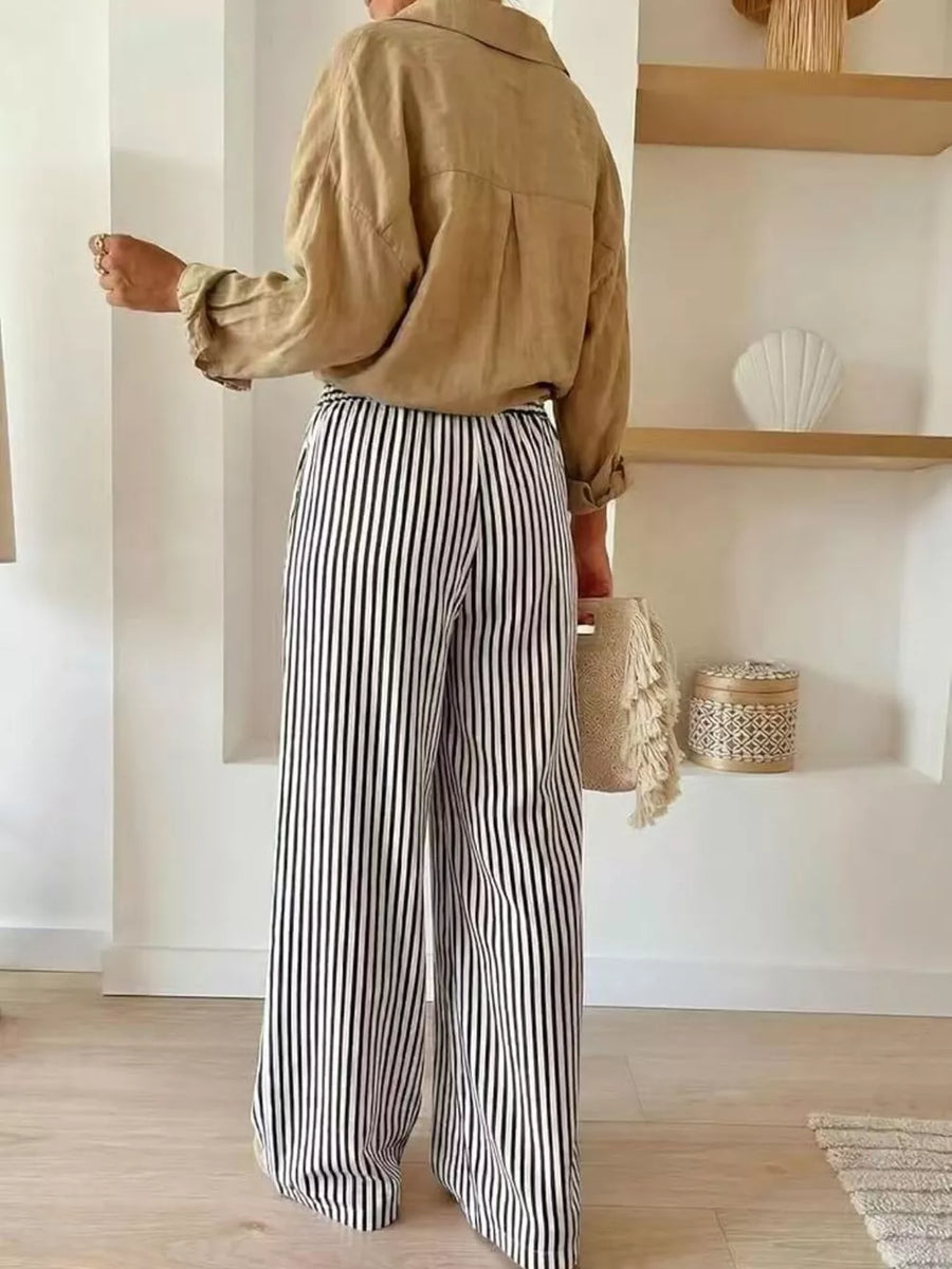 wide-leg pants in Pink with drawstring waist and full-length