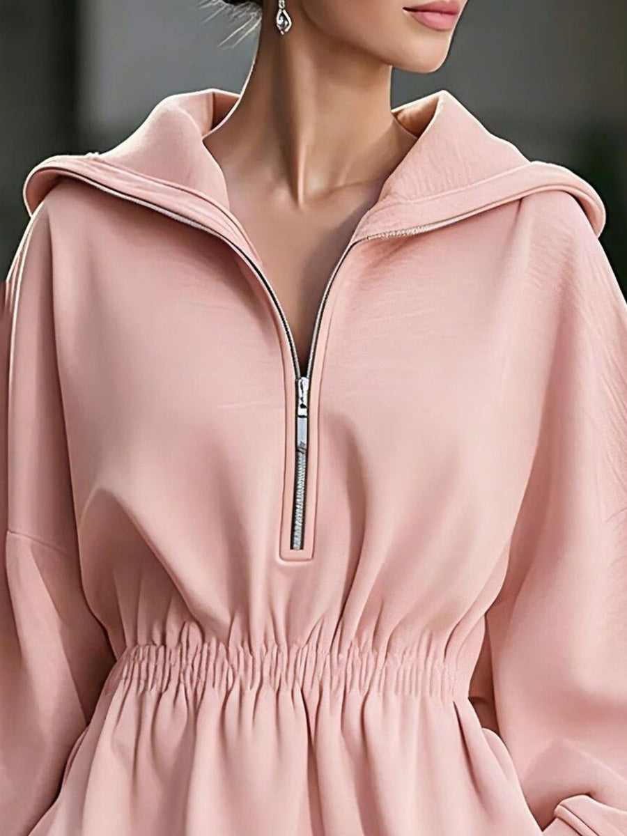 100% polyester Care instructions: Machine wash cold sweater dress in Blush Pink with relaxed silhouette