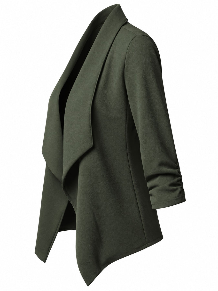 Full Size Open Front Drape Blazer 3/4 Sleeves in White