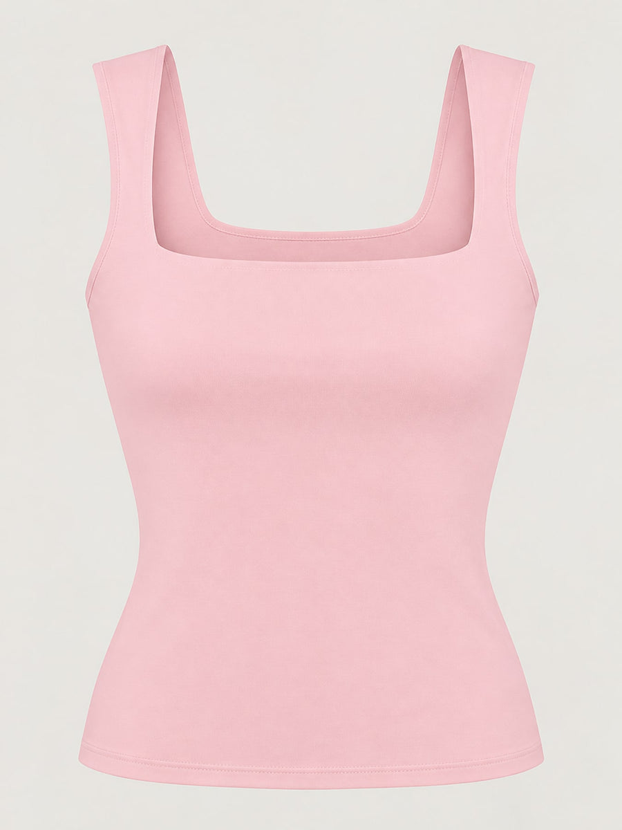Burgundy slim tank top with square neck