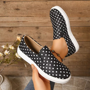slip-on shoes in ivory with polka dot and elastic goring