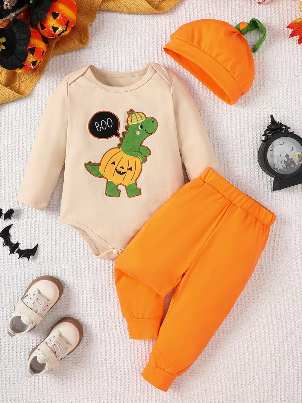 Green Children's Dinosaur Long Sleeve Bodysuit And Pants Set