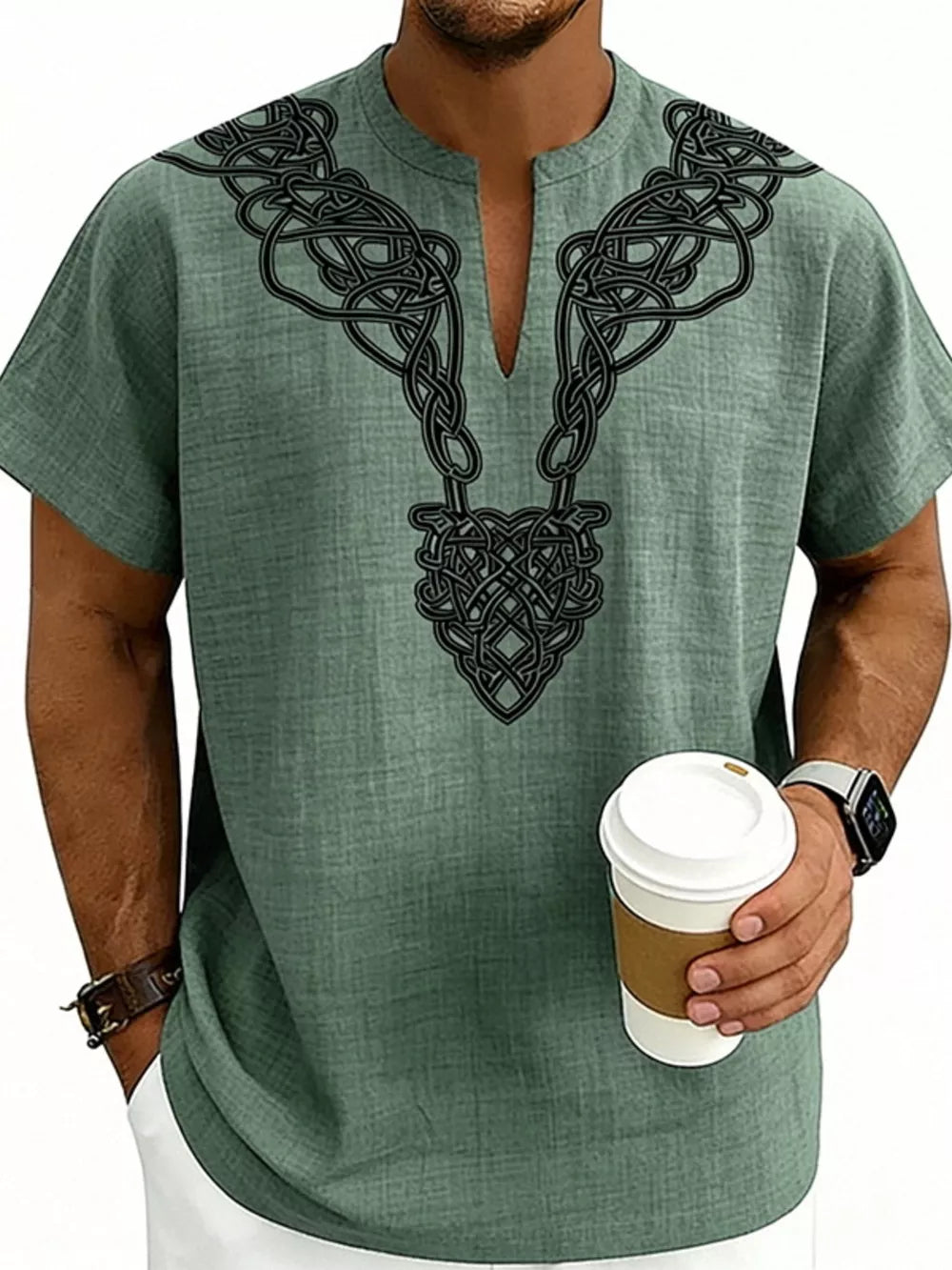 Apricot Men's Notched Printed Short Sleeve Shirt Plus Size