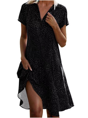Sky Blue Full Size Polka Dot Short Sleeve Casual Dress