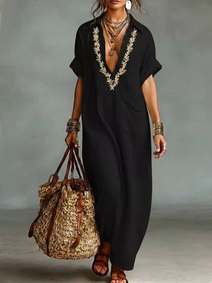 Olive Green Full Size Bohemian Embroidered Maxi Dress
