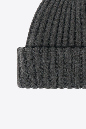 Dark Gray ribbed knit beanie with a cuffed hem